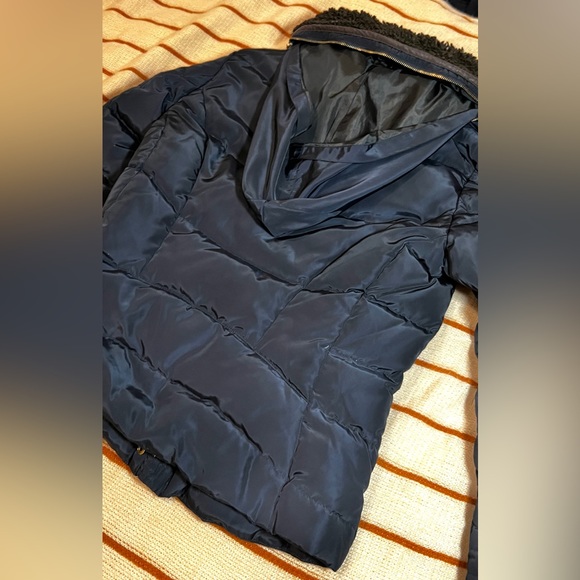 Navy Blue Puffer Jacket w/ Gold Accents (Zipper, Buttons) - Picture 4 of 5